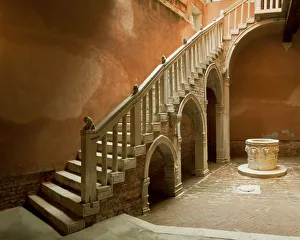 Italy, Venice. Courtyard and stairwell of Casa Goldoni