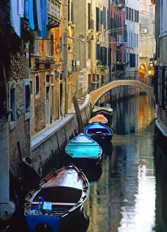 Images Dated 25th February 2019: Italy, Venice. Gondolas moored in canal