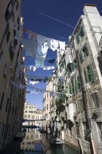 Images Dated 13th March 2005: Italy, Venice. Laundry strung between buildings in the Ghetto