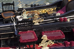 Gondolier Prints: Italy, Venice. Looking inside two gondolas from above