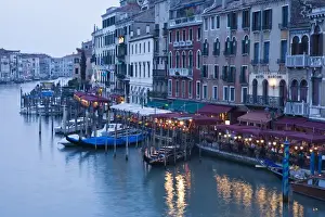 Grand Prints: Italy, Venice. Outdoor dining along the Grande Canal by the Rialto Bridge