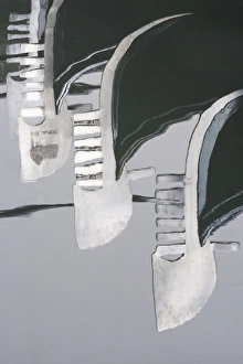 Images Dated 14th May 2006: Italy, Venice. Reflections of gondolas in water