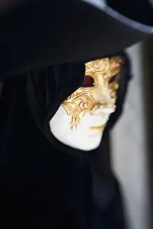 Carnival Prints: Italy, Venice, Selective Focus of Carnival mask and Costume in Venice