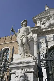 Naval Prints: Italy, Venice. Statue in front of the Arsenal shipyard and naval depot