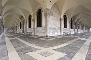 Walk Way Prints: Italy, Venice. View down two walkways from corner of the Doges Palace