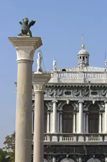 Lincoln Peak Prints: Italy, Venice, winged lion statue and buildings along main dock area