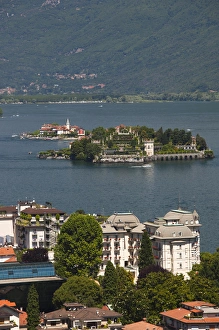 Isola Bella Prints: ITALY, Verbano-Cusio-Ossola Province, Stresa. High angle view of town and Borromean