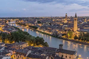 Italy, Verona. Looking Down From Castello San Pietro at Twilight