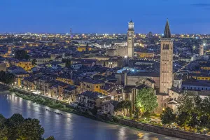 Images Dated 29th February 2020: Italy, Verona. Looking Down From Castello San Pietro at Twilight