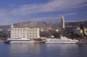 Images Dated 14th September 2007: Jadrolinija passenger ferry ships and Split Harbor from the Split-Vis ferry as it
