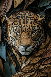 Ai Generated Prints: Jaguar head and foliage. (AI Generated)