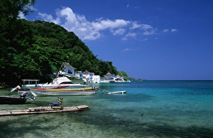Jamaica Prints: Jamaica, Port Antonio, Houses near Blue Lagoon