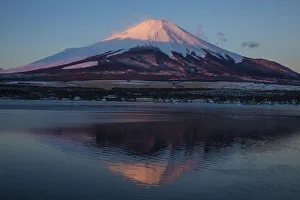Honshu Island Prints: Japan, Honshu Island. Mt. Fuji and lake at sunrise