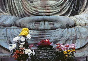Apple Prints: Japan, Kanagawa Pref. Kamakura. Floral arrangements surround a bowl of apples