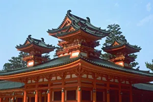 Heian Prints: Japan, Kyoto, Colorful Heian Jingu Temple, Shinto, built in 1895
