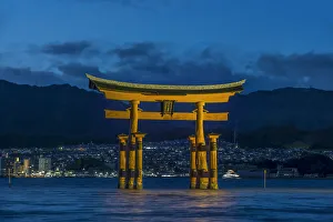 Torii Prints: Japan, Miyajima, Itsukushima Shrine, Twilight Floating Torii Gate