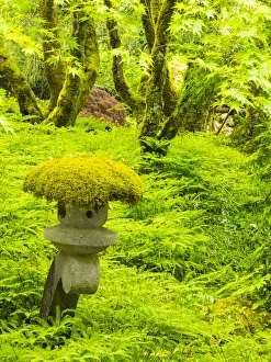 Ornament Prints: Japanese garden in green with ornament moss laden