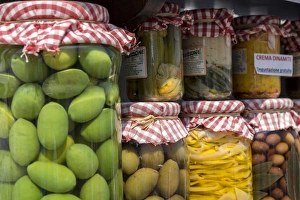 Olive Prints: Jarred green olives and vegetables for sale, Alberobello, Itlay, Europe