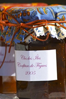 Images Dated 30th April 2006: Jars pots of marmelade jam confiture of fruits and berries covered with colourful