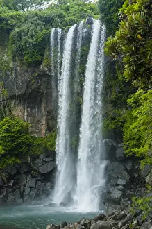 Pebble Prints: Jeongbang pokpo waterfall, Unesco world heritage sight the island of Jejudo, South Korea