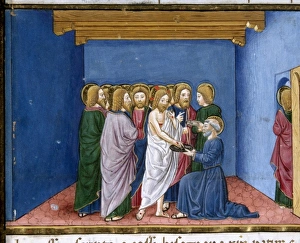 Robe Prints: Jesus appears to the disciples. Codex of Predis (1476). Royal Library. Turin. Italy