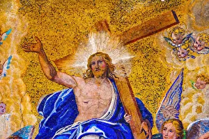 Jesus Prints: Jesus Christ, angels resurrection facade Saint Marks Cathedral, Venice, Italy