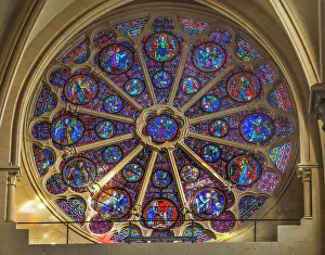 Stained Glass Prints: Jesus Christ and angels stained glass rose window