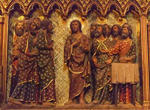 Basilica Prints: Jesus Christ Twelve Disciples Wooden Panel statues Sculpture, Notre Dame Cathedral, Paris