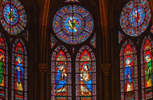 Notre Dame Prints: Jesus Christ Mary Angels stained glass, Notre Dame Cathedral, Paris, France