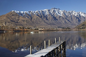 Queenstown Prints: Jetty, and The Remarkables, Reflected in Lake Wakatipu, Queenstown, South Island