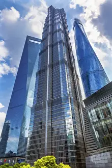 Shanghai Prints: Jin Mao Tower Three Skyscrapers Reflections Make Patterns and Designs Liujiashui