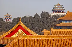 China Prints: Jinshang Park Pavilions from Forbidden City Yellow Roofs GugongDecorations Emperor s