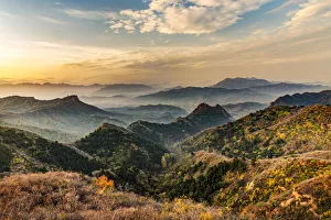 Jinshanling Prints: Jinshanling Mountains at sunrise in autumn colors, from Great Wall of China, Jinshanling