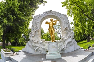 Wide Angle Prints: Johann Strauss Junior Statue in City Park of Vienna, Austria