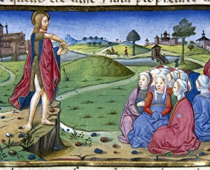 Talk Prints: John preaches and baptizes. Codex of Predis (1476). Royal Library. Turin. Italy