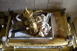 JORDAN, Amman. Traditional Middle Eastern charcoal coffee service. Amman, Jordan
