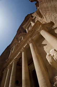 Jordan, Ancient Nabataean city of Petra. The Treasury (aka El Khazneh), Corinthian stone columns