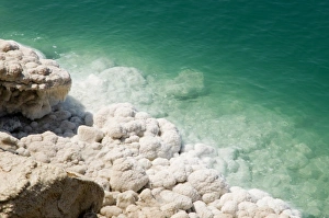 Jordan, Dead Sea, salt on the sea shore