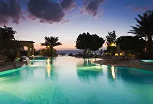 Monarchy Prints: Jordan, Dead Sea, Suweimah, swimming pool at the Marriott Hotel, dusk