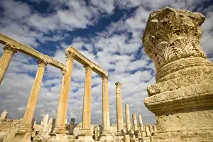 2nd Century Prints: Jordan, Jerash. Elaborate 2nd Century AD Corinthian columns line the Cardo or main
