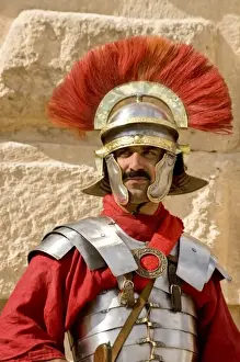 Levant Prints: Jordan, Jerash. Historical reenactor in uniform of Roman soldier of 2, 000 years ago