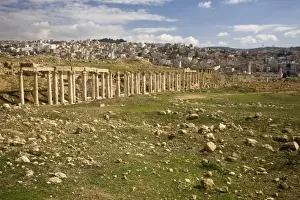 Corinthian Prints: Jordan, Jerash. Skyline of a modern residential neighborhood of Jerash, Jordan looking