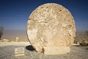 Egypt Prints: Jordan, Mount Nebo. The Rolling Stone of Abu Badd at Mount Nebo, Jordan which protected