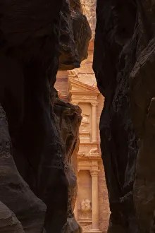 Greg Probst Prints: Jordan, Petra. Looking thru the narrow canyon leading towards the face of the Treasury