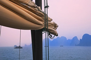 Rope Prints: Junk boats and karst islands in Halong Bay, UNESCO World Heritage site