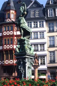 Fair Prints: Justice Statue in Famous Romeberg Square Frankfurt Germany