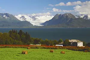 Bucolic Prints: Kachemak Bay and Kenia Mountains from a Farm; Homer; Alaska; USA
