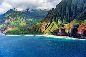 State Park Prints: Kalalau Beach on the Na Pali Coast, Coast Wilderness State Park, Kauai, Hawaii, USA