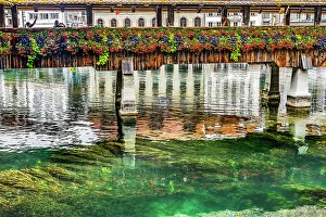Kapellbrucke over Reuss River, Lucerne, Switzerland. Built in 1365 almost burned down in 1993