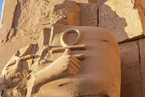 Egypt Prints: Karnak, Luxor, Egypt. Ruined statue holding two ankhs at the Karnak Temple Complex